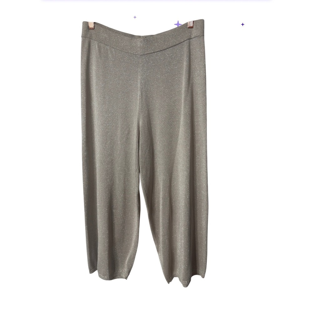 Donna Karan NY Metallic Knit 2 Piece Set Gold Sleeveless Top Cropped Pants L - Picture 4 of 10